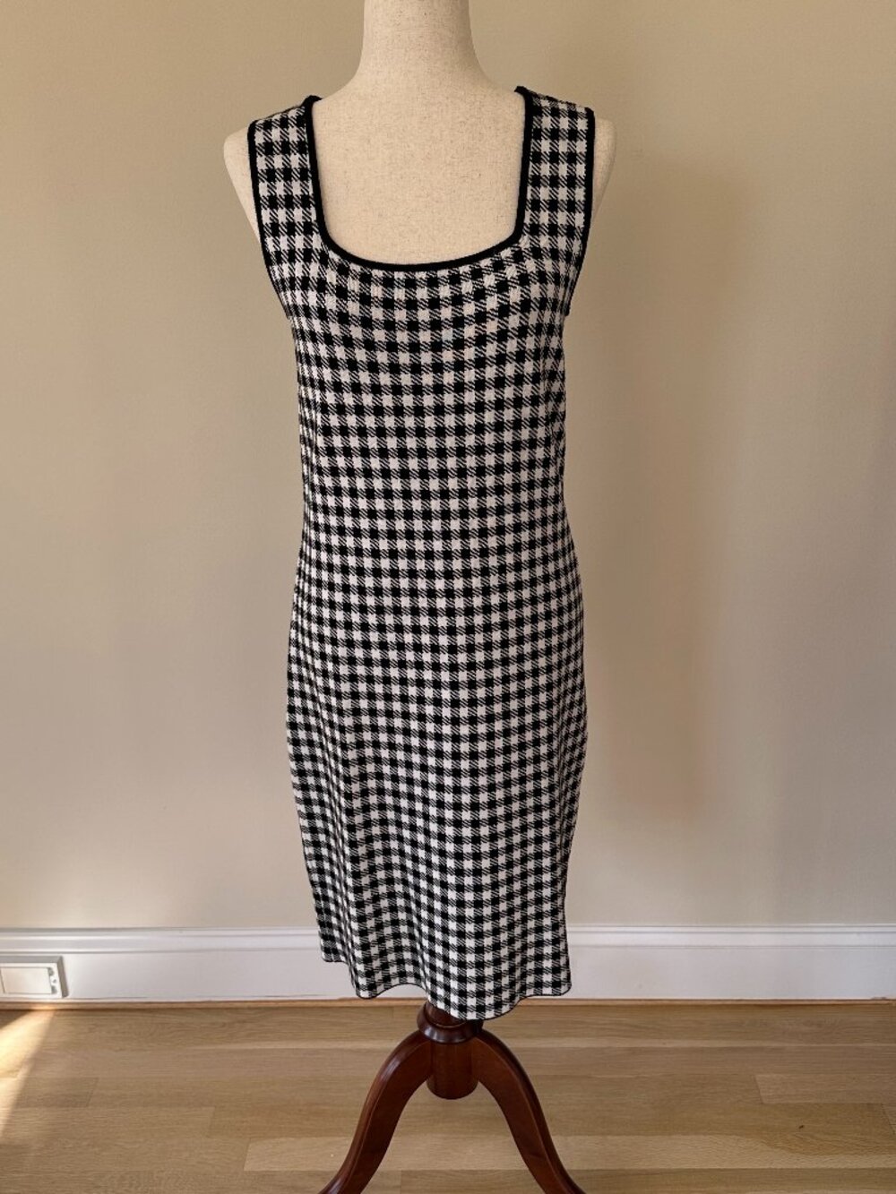 Saks Fifth Avenue Black White Houndstooth Shift Dress Size S NWT